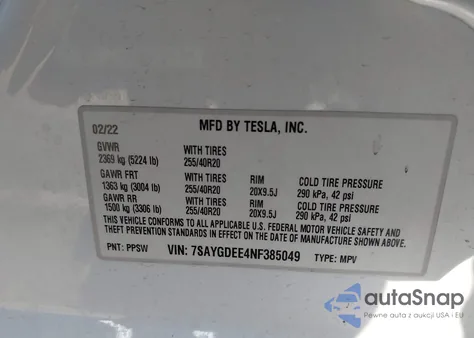 2022 Tesla Model Y Long Range Dual Motor All-Wheel Drive from USA, damaged, VIN 7SAYGDEE4NF385049